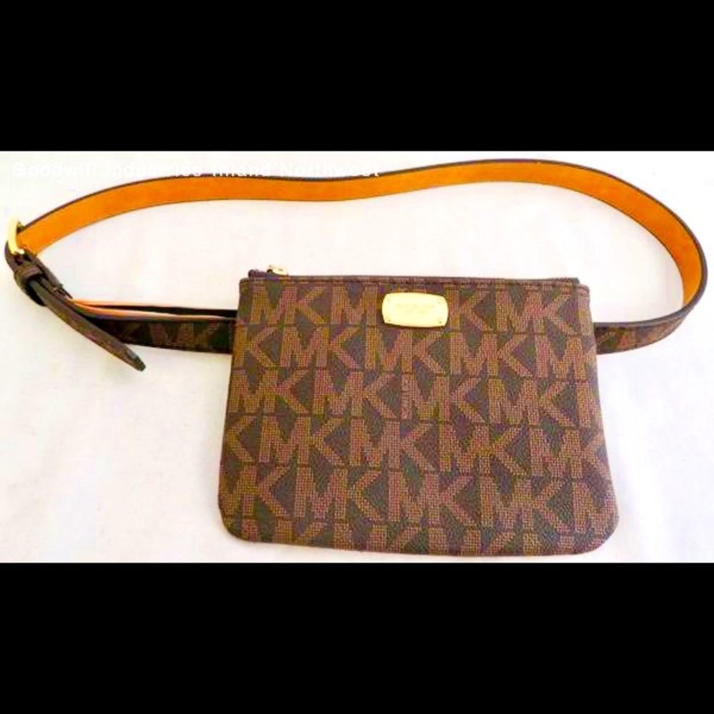 Michael Kors Dark Brown & Gold Belt hip purse